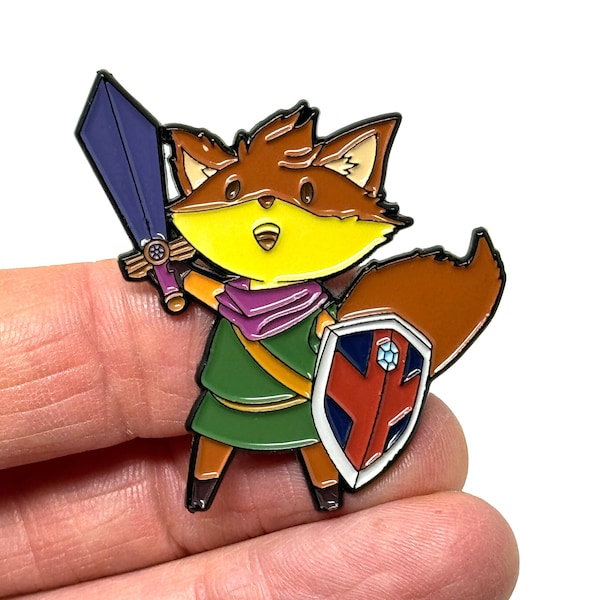 Tunic for PC, Ruin Seeker Fox 1.65” enamel pin and magnet -  retro style gaming art - PC / Console gamer enamel pins