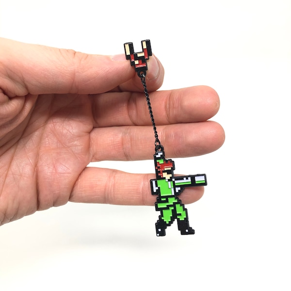 Bionic Commando for NES - Ladd Spencer enamel pin or magnet with chain linked bionic arm - Classic NES retro gaming art