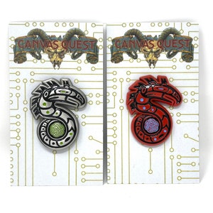 Shadowrun, 1.5&quot; game emblem metal pin and magnet, available in antique silver/green and dyed red/blue  - Retro Gaming Art