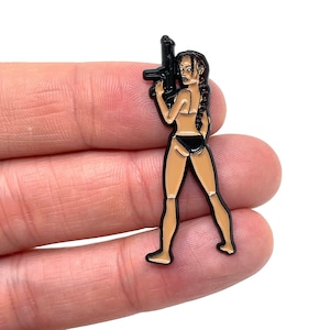 Tomb Raider 2 - Lara Croft swimwear 1.75&quot; enamel pin or magnet - Classic retro gaming art
