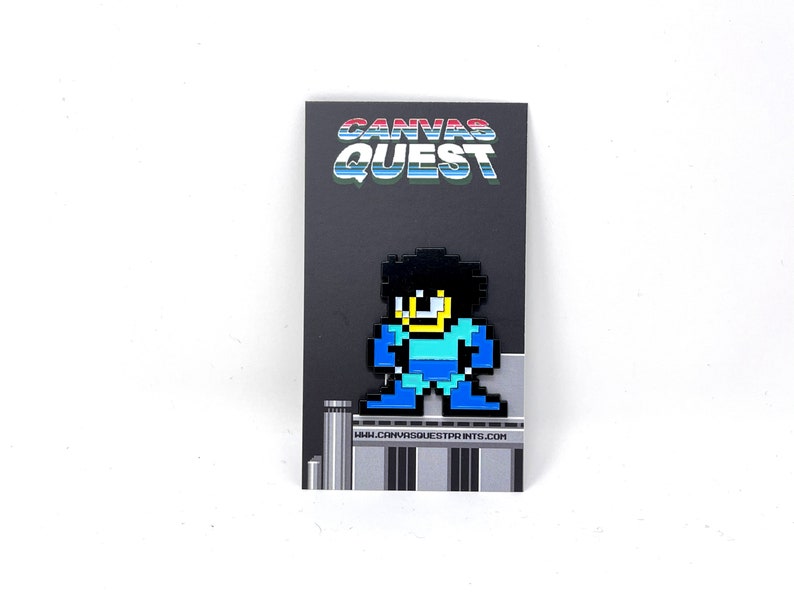 enamel pin retro gaming Mega Man without his helmet from Mega Man 2 Classic NES 8-bit game enamel pin