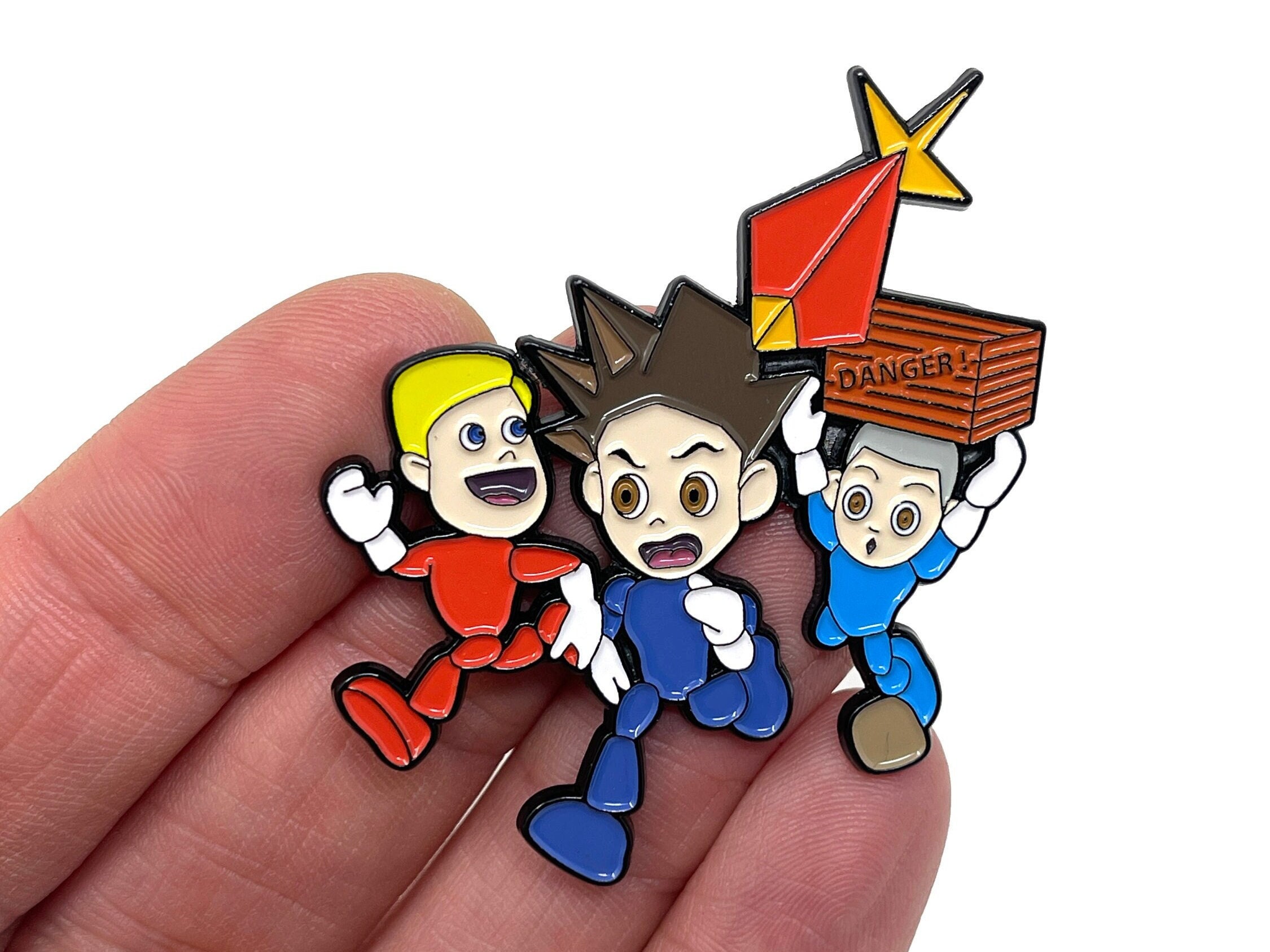 Poy Poy for PS1, Harry, Bubba and Joey 2” enamel pin and magnet - Classic PS1 retro gaming art