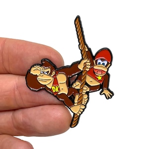 Donkey Kong Country, Donkey Kong and Diddy Kong 2” enamel pin and magnet - Classic SNES / N64 retro gaming art