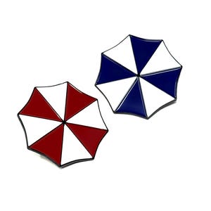 Resident Evil series, Umbrella Co. logo 1.5” enamel pin and magnet, available in blue and red - Classic PS Video Game pin - retro gaming pin