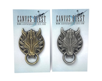 Final Fantasy VII Advent Children, Fenrir the Wolf emblem 2” enamel pin and magnet, available in bronze or silver - Classic retro gaming art