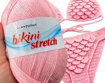 Bikini Stretch Elastic Acrylic Crochet Knitting yarns, swimsuit crop top Beach crochet yarn, Summer water resistant yarn, 3.52oz 437 yard