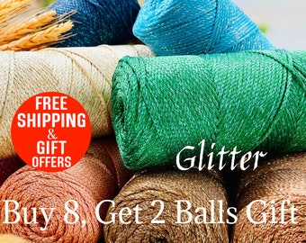 Glitter Polyester Macrame Yarn, Glitter Handmade Bag Yarn, 2 mm PP Polyester Macrame Yarn, Glitter Yarn, Shiny Metallic Yarn, 2mm,607ft,200g