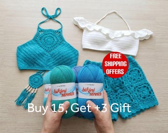 Bikini Stretch beach Fashion Yarn for Body-Fit Summer Wear, Soft Flexible Crochet & Knitting Yarn, Lightweight Elastic  100 grams, 400 meter