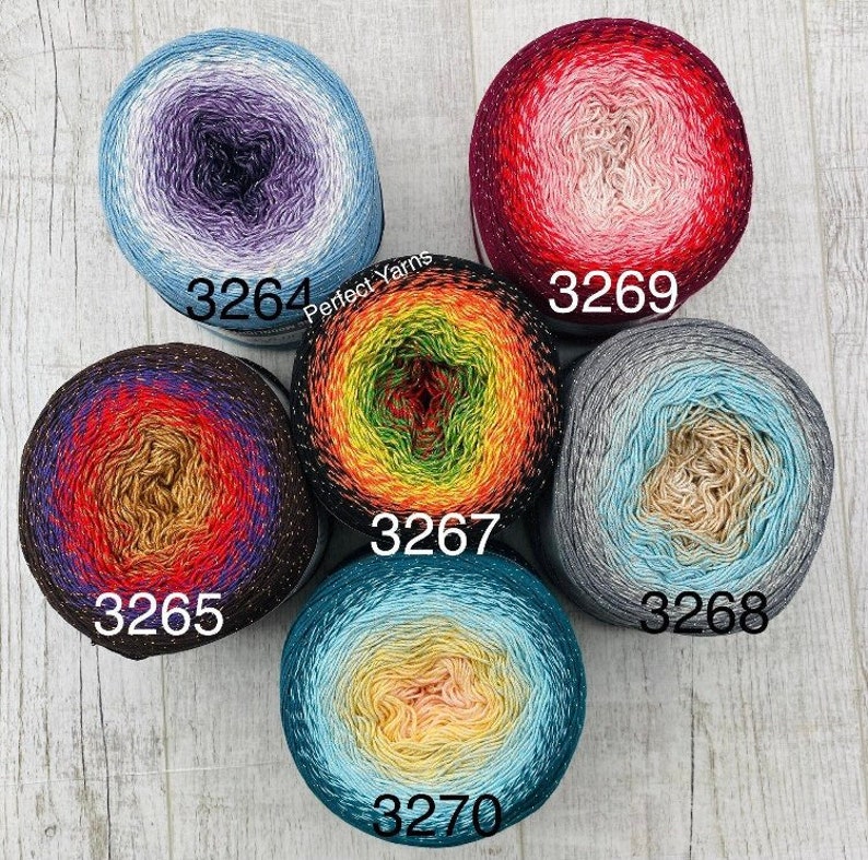 Cotton Glitter Shawl Cake Gradient Yarn, Wraps Dresses Fine Cotton Fiber, Multicolor whirl crochet knitting yarn, wrap thin fiber, 8.82 oz image 6