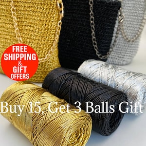 Glitter  Bag Yarn, Gold yarn, Handmade Purse Yarn, Sparkly filled Yarns, Metallic Hard Yarn, Handcrafted DIY Bag, Shining yarn, 90 gr