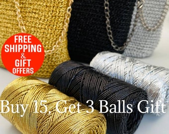 Glitter  Bag Yarn, Gold yarn, Handmade Purse Yarn, Sparkly filled Yarns, Metallic Hard Yarn, Handcrafted DIY Bag, Shining yarn, 90 gr