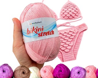 Bikini Stretch Elastic Acrylic Crochet Knitting yarns, swimsuit crop top Beach crochet yarn, Summer water resistant yarn, 3.52oz 437 yard