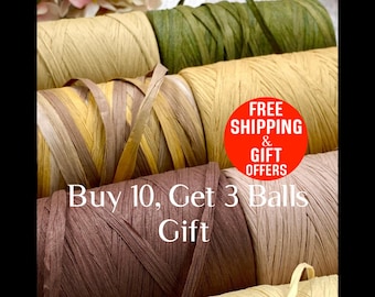 Soft Raffia Crochet yarn, Natural Washable Rafia yarn craft, Rafya hat bag yarns, 140 gr 240mt, 787 ft, Paper Craft beach hat bag yarn fiber