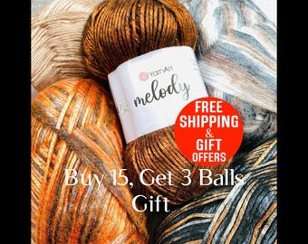 YarnArt Melody Soft Fluffy Cozy Yarn 100g 230m 251yd Wool blend yarn for Sweater Scarf , Silky sheen Multicolor Metallic fashion yarn