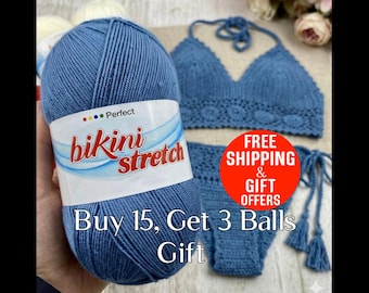 Bikini Stretch beach Fashion Yarn for Body-Fit Summer Wear, Soft Flexible Crochet & Knitting Yarn, Lightweight Elastic  100 grams, 400 meter