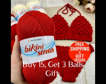 Perfect Bikini Stretch Yarn, Elastic Crochet Yarn for Swimwear Bikini Crop Top Bustier, Quick Dry Summer Yarn 437 Yards  400 meters Sport