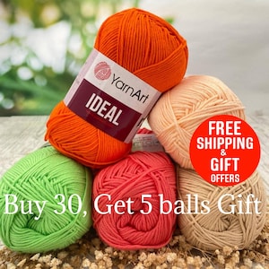 YarnArt ideal, Summer Yarn, Knitting yarn, Amigurumi yarn, Crochet yarn, sport cotton, Baby Yarn, 100% Cotton yarn, 50 gr, 1.76oz, 170 mt