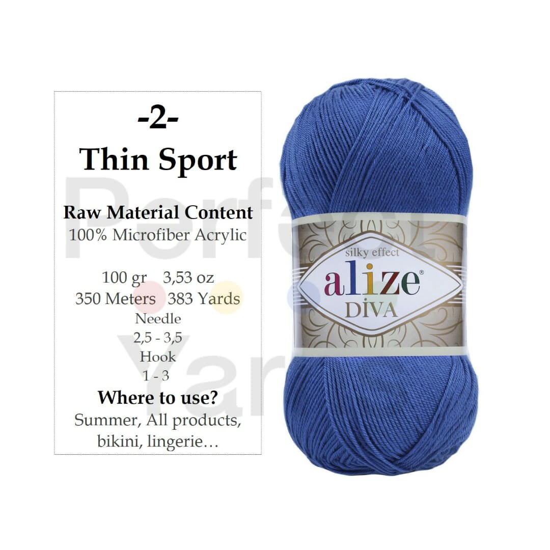 Alize Diva Silk Effect 100% Microfiber Acrylic Yarn 1 Ball skeins 100gr  383yds Color (60 - Black)