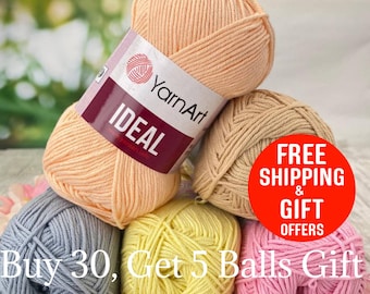 Hilo YARNART IDEAL, 100% algodón, hilo para tejer, hilo para amigurumi, hilo para ganchillo, hilo deportivo, hilo para bebé, 50 gr, 1.76oz, 170 mt, 186 yards