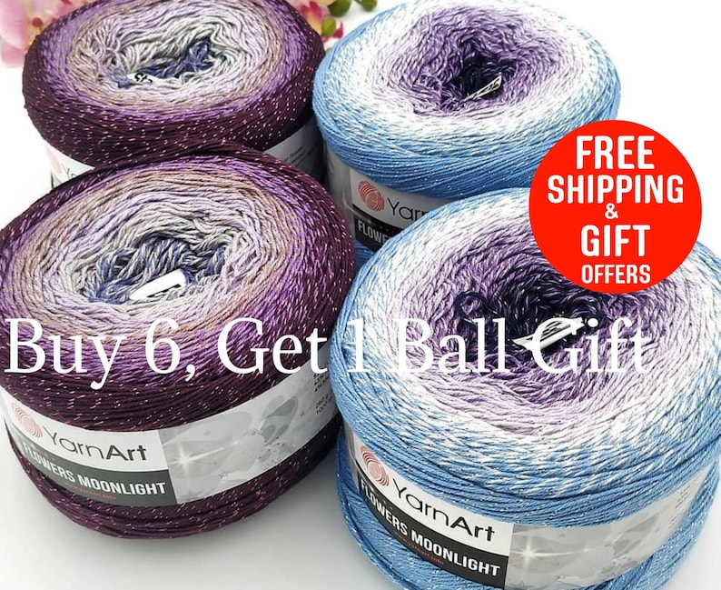 Cotton Glitter Shawl Cake Gradient Yarn, Wraps Dresses Fine Cotton Fiber, Multicolor whirl crochet knitting yarn, wrap thin fiber, 8.82 oz image 1