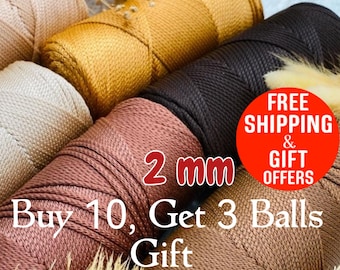 Polyester cord rope 2 mm yarn, Crochet macrame Bag yarn 2mm, crochet bag PP Macrame cord, 7.05 oz, 251 yard