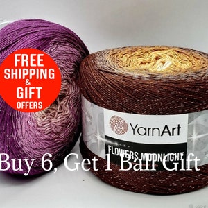 Cotton Glitter Shawl Cake Gradient Yarn, Wraps Dresses Fine Cotton Fiber, Multicolor whirl crochet knitting yarn, wrap thin fiber, 8.82 oz image 3