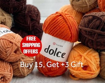 Yarnart Dolce Super Soft Plush Velvet Super Bulky Amigurumi yarn, Chunky Yarn, Soft Baby Blanket yarn, chenille Baby Soft yarn, 3.53oz 131yd
