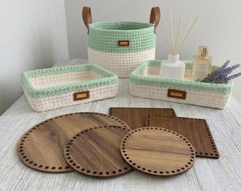 Wooden Basket Bases, Tray Bases, Round Square Oval Rectangle Wood Bottom, Craft Supplies Basket Makers, T-shirt Yarn DIY Crochet With holes