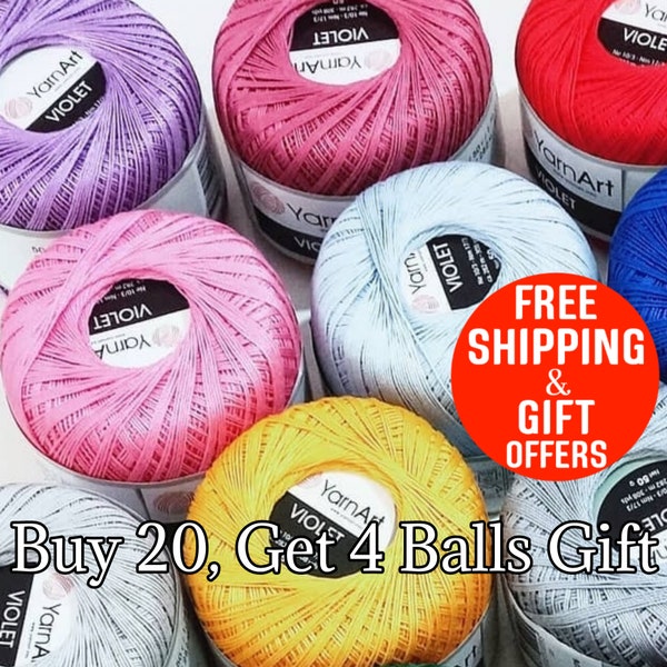 Mercerized Cotton 10 size, YarnArt Violet yarn, Crochet thread, Necklace, Toys, Dolls, Knitting, Fingering, Summer, Accessory Yarn, 50g,282m