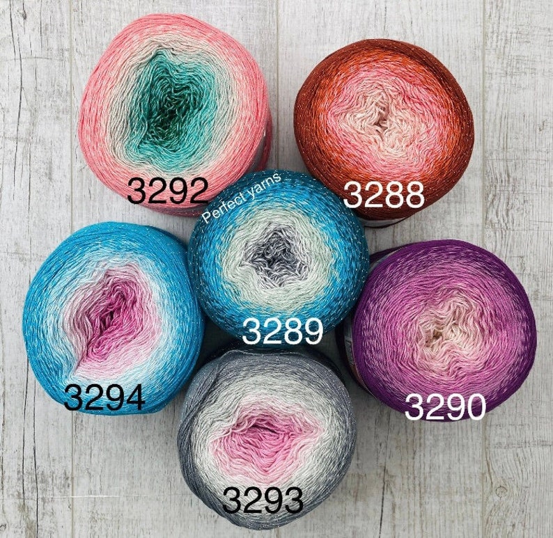 Cotton Glitter Shawl Cake Gradient Yarn, Wraps Dresses Fine Cotton Fiber, Multicolor whirl crochet knitting yarn, wrap thin fiber, 8.82 oz image 9