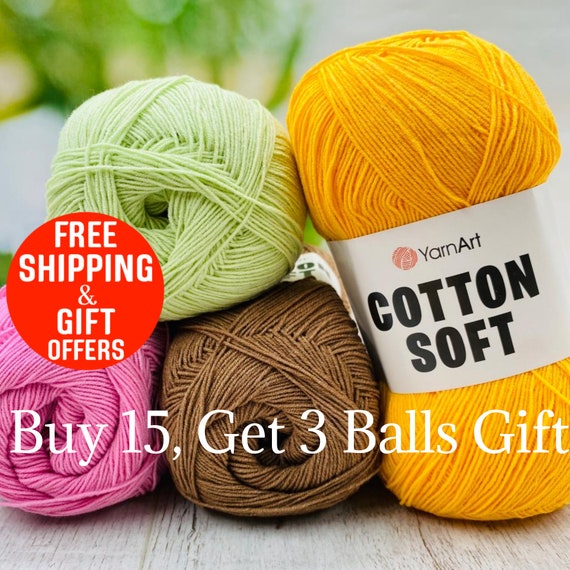 Super Fine Cotton Soft Yarn, Yarnart Cotton Soft Yarn, 55% Cotton Yarns, Fingering Socks Yarns, Amigurumi Yarn, Baby Yarn, 2 ply,100gr,600mt