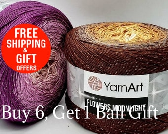 Glitter Cotton Yarn, If You buy 6 balls, Get 1 ball Gift. Yarnart flowers moonlight, glitter yarn, ombre  yarn, cotton yarn, soft yarns