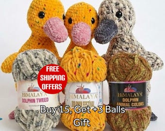 Super Bulky Dolphin Yarn,Himalaya Dolphin Festival, Himalaya Dolphin Animal, Himalaya Dolphin Tweed Chenille Yarn for Amigurumi, Velvet yarn