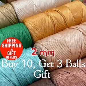 Polyester cord rope 2 mm yarn, Crochet macrame Bag yarn 2mm, crochet bag PP Macrame cord, 7.05 oz, 251 yards
