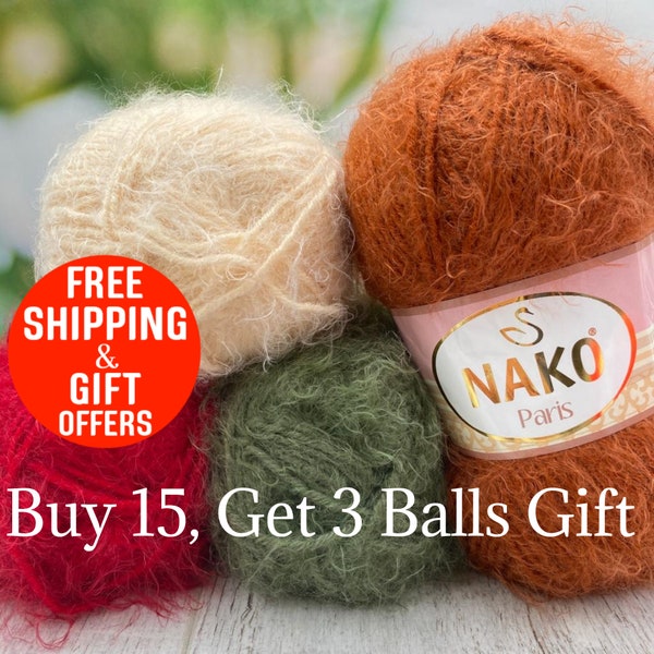 NAKO Paris, Knitting yarn, Crochet yarn, acrylic yarn, Shawl yarn, winter yarn, hat yarn, eyelash yarn, scarf, pullover, cardigan, beret