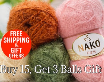 Nako Paris, Cardigan, Pullover, Blouse, Shawl, Scarf yarns, Acrylic yarn, Eyelash Yarn, Soft Yarn, Winter yarn, Crochet Yarn, 100gr,245m