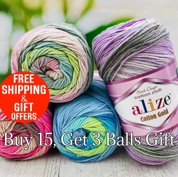 Alize Cotton Gold Batik yarn, 55% cotton 45 acrylic, 100 grams, 330meters, multicolor yarn, yarn amigurumi, yarn animal, yarn art