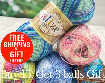 Alize Diva Batik yarn, 100% acrylic, 100 grams, 350 meters, yarn baby clothes, yarn baby crown, yarn baby doll, yarn baby dress, yarn baby