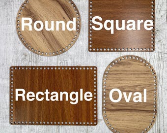 Wooden Basket Bases, Tray Bases, Round Square Oval Rectangle Wood Bottom, Craft Supplies Basket, T-shirt Yarn Crochet, hole size:9mm(0,35'')