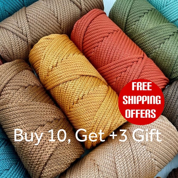 Fil de macramé en polyester 4 mm (0,16 pouce), cordon en polyester PP pour sacs au crochet, cordon de macramé structuré et robuste, 237 g (8,35 oz), 55 m (180 pi), 55 m (60 verges)
