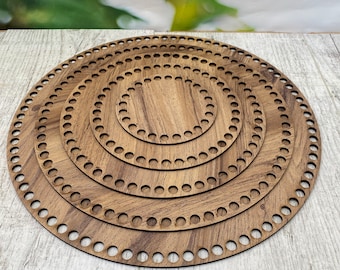 Wooden Round Oval Square Rectangle Tray Basket Base, Wood Bottom Base, Wood Tray Basket Crochet Base Bottom, hole size: 9mm (0,35'')