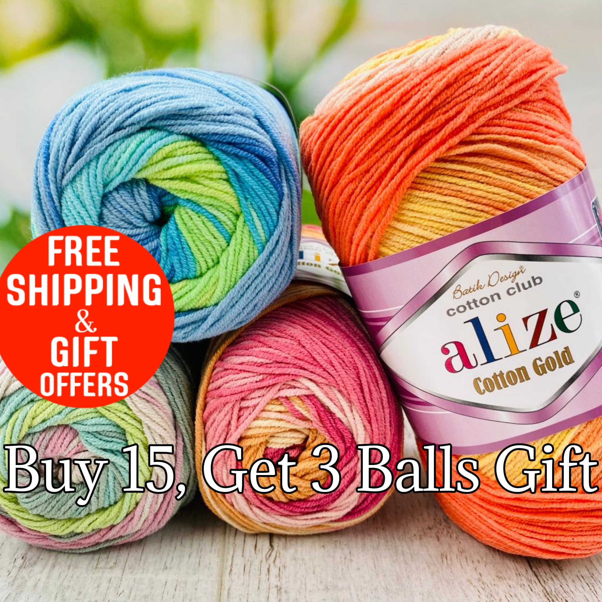 Alize 5 x 100 g Cotton Gold Batik Turkse premium wol, katoen en acryl, breigaren, garen, babywol, breigaren met accenten, accessoire baby, om te haken of breien, jade, 610