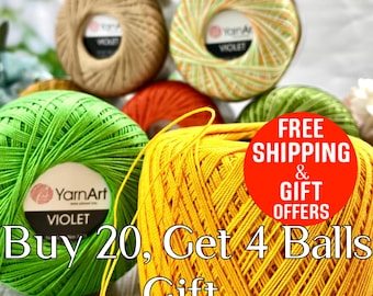 Cotton yarn 10 size, YarnArt Violet Yarn, Mercerized Cotton, Knitting Crochet, Irısh Lace, Hypoallergenic, Melange, Rainbow Yarns