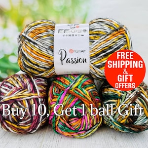 Soft Winter Yarn, Yarnart Passion Yarn, 20% Wool Yarn, Knitting Multicolor Yarn, Sweater Yarn, Beret Yarn, Crochet wool yarn, 100gr, 200m