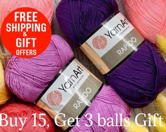 Yarnart rapido, 100% acrylic, 100 grams, 350 meters, yarn bag, yarn akrilic, summer yarn, yarn beach, crochet yarn, knitting yarn,