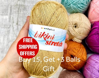 Bikini Yarn, Stretch Elastic Acrylic Swimsuit Yarn, Summer Wear Soft Crochet Knitting Yarn, Sport weight swimwear yarn fiber, 3.52 oz,437 yd