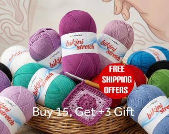 Bikini Yarn, Stretch Elastic Acrylic Swimsuit Yarn, Summer Wear Soft Crochet Knitting Yarn, Sport weight swimwear yarn fiber, 3.52 oz,437 yd