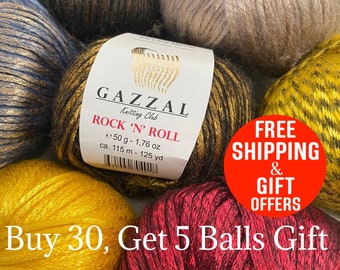 Gazzal RocknRoll Yarn, Shiny Wool Yarn, Hand Knitting, Crochet Sweater, Scarf, Beanie, Vest, Pullover Shawl, Hat Knitting, Cardigan Yarns