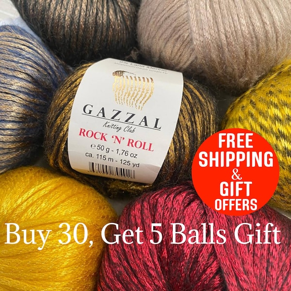 Gazzal RocknRoll Yarn, Shiny Wool Yarn, Hand Knitting, Crochet Sweater, Scarf, Beanie, Vest, Pullover Shawl, Hat Knitting, Cardigan Yarns