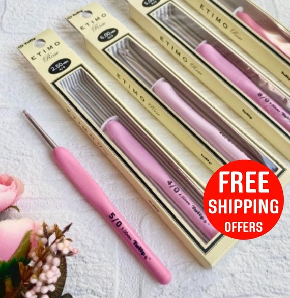 Tulip Etimo Rose Pink Crochet Hook, Crochet Hook 2mm 2.50mm 3mm 3.50mm 4mm 4.50mm 5mm 5.50mm 6mm 6.50mm, Aluminium Crochet Hook Supplies